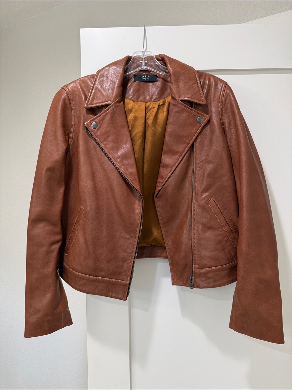 Able Leather Moto Jacket in Cognac Brown